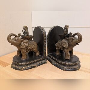 Monkey Riding Elephant Bookends